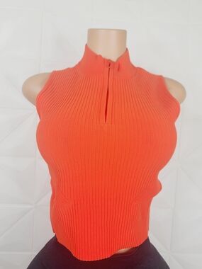 Lululemon Sweater Tank Solar Orange Open Back Half Zip Sleeveless